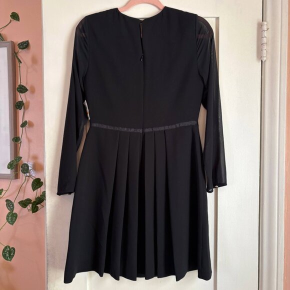 Maison Jules Black Fit & Flare Dress Women’s Small Bow Detail Mesh Long Sleeve - Picture 3 of 7